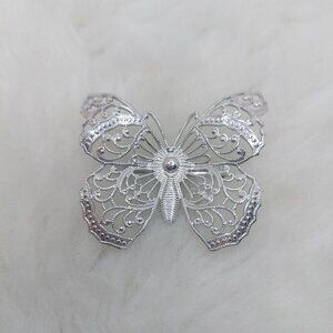 Vintage Silver-tone Fligree Butterfly Brooch Lace-Like Metalwork Made in Germany
